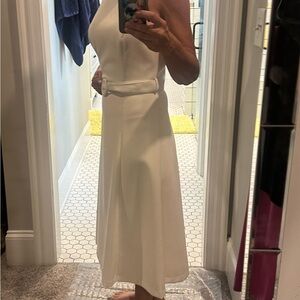Chic Faux Leather Cream Sleeveless Midi Dress